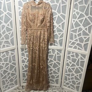Elegant Embroidered Gold Evening Gown